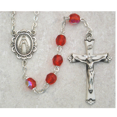 Birthstone Rosary - Red Glass July Rosary, Boxed