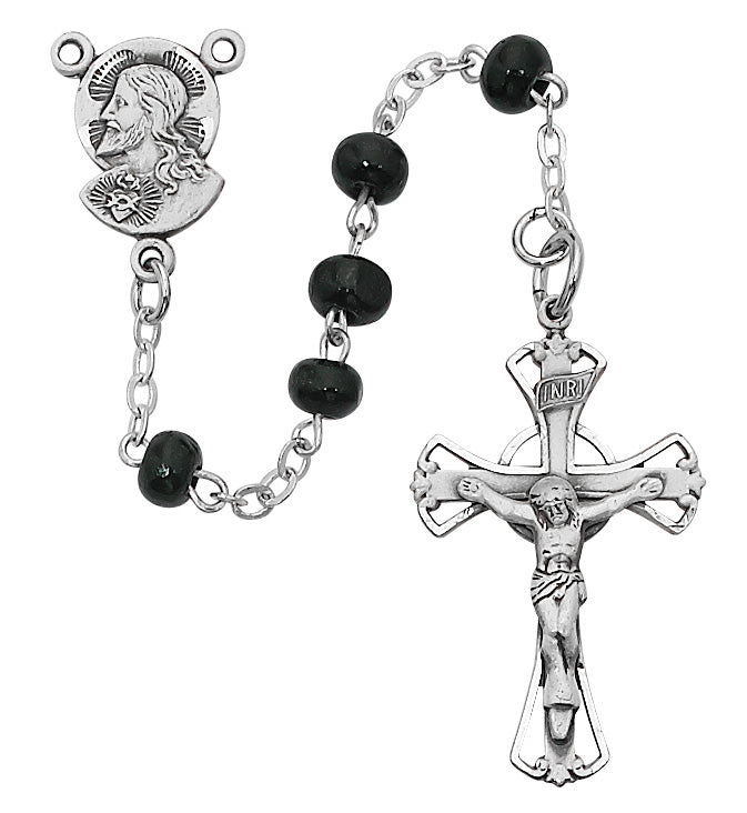 Black Wood Youth Rosary, Sterling Silver