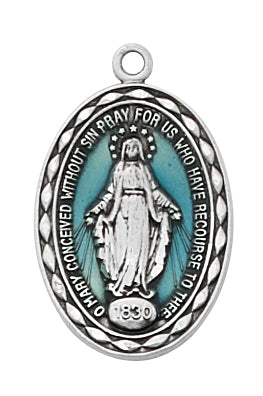 Miraculous Medal Blue Epoxy - Sterling Silver
