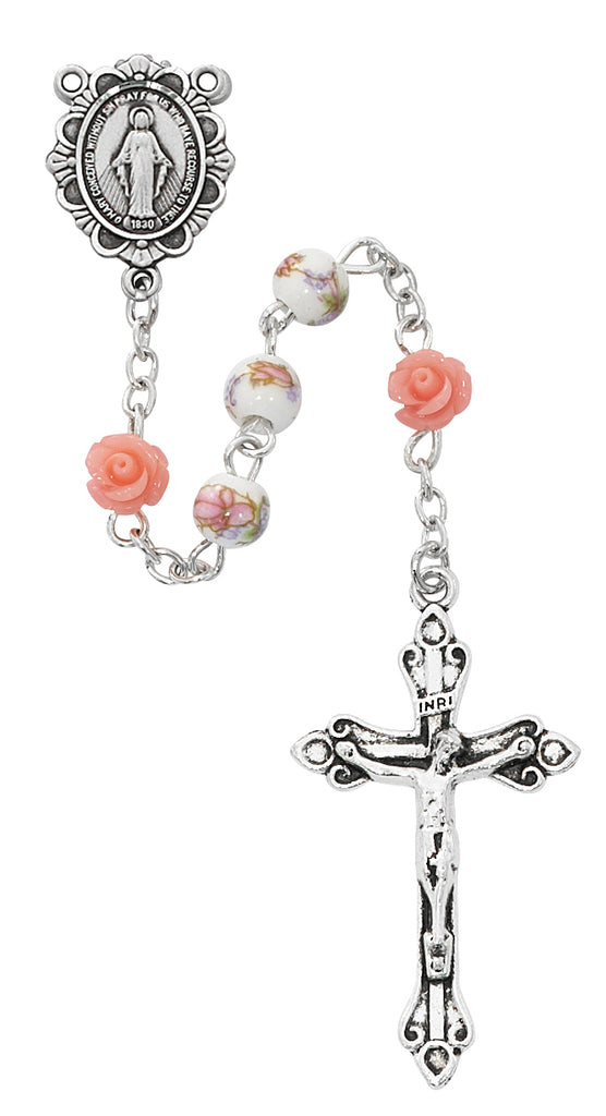 Rosary - Pink Ceramic Miraculous Rosary, Box