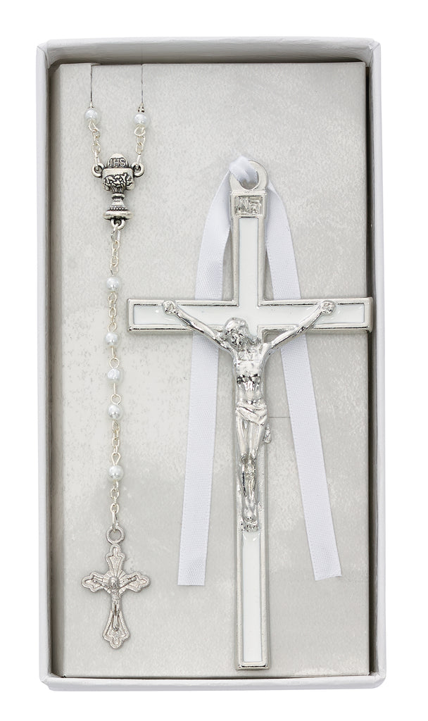 Communion Set - White Crucifix and Communion Rosary Set Box