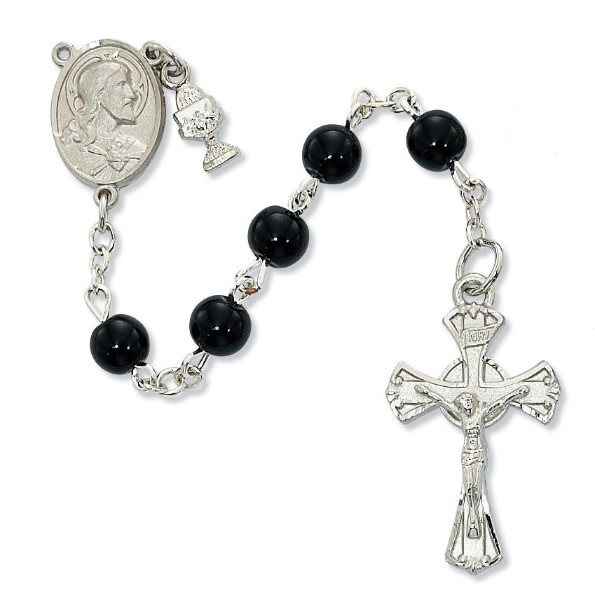 Rosary - Black Glass Communion Rosary Box