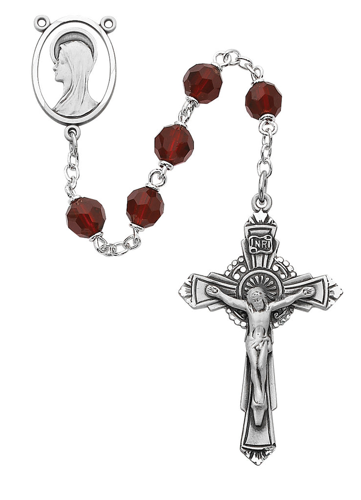 Rosary - Dark Red Tin Cut Crystal Rosary Boxed