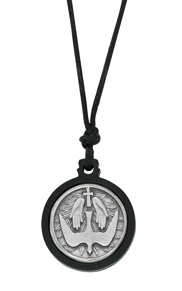 Necklace - Black Framed Holy Spirit Corded Pendant Carded