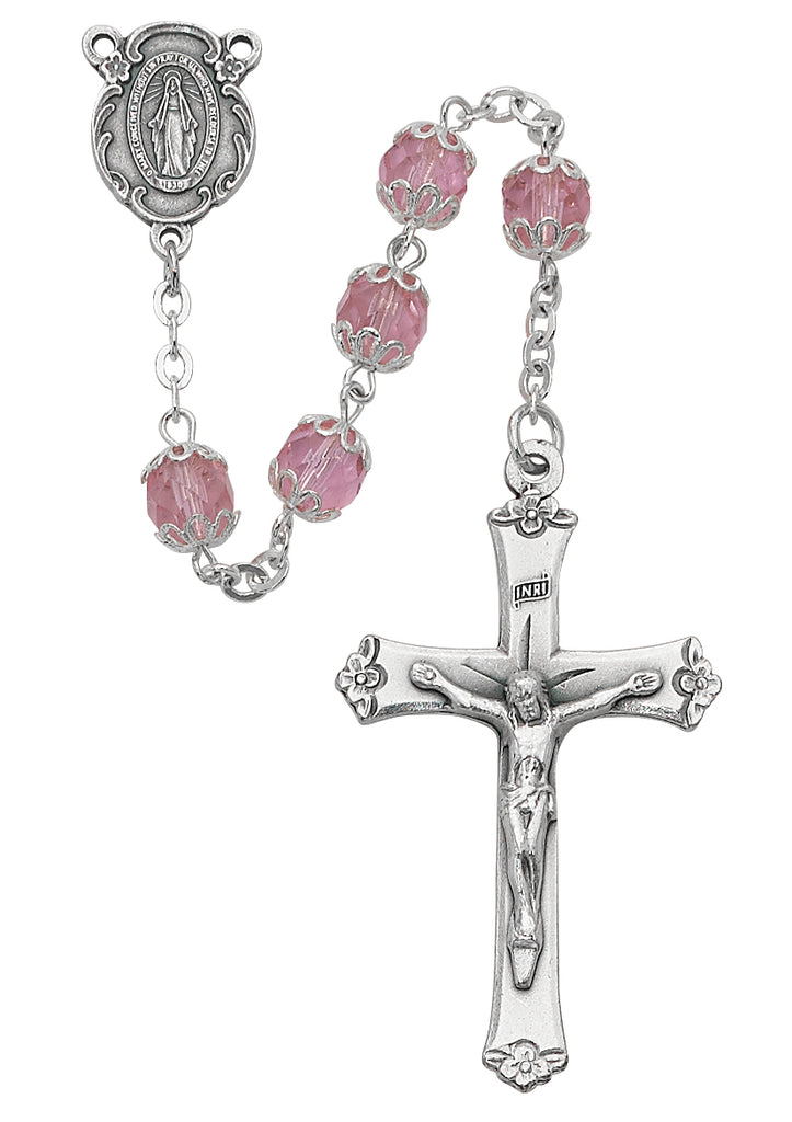 Rosary - Rose Glass Capped Rosary Boxed
