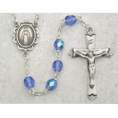 Birthstone Rosary - Light Blue Glass December Rosary, Boxed
