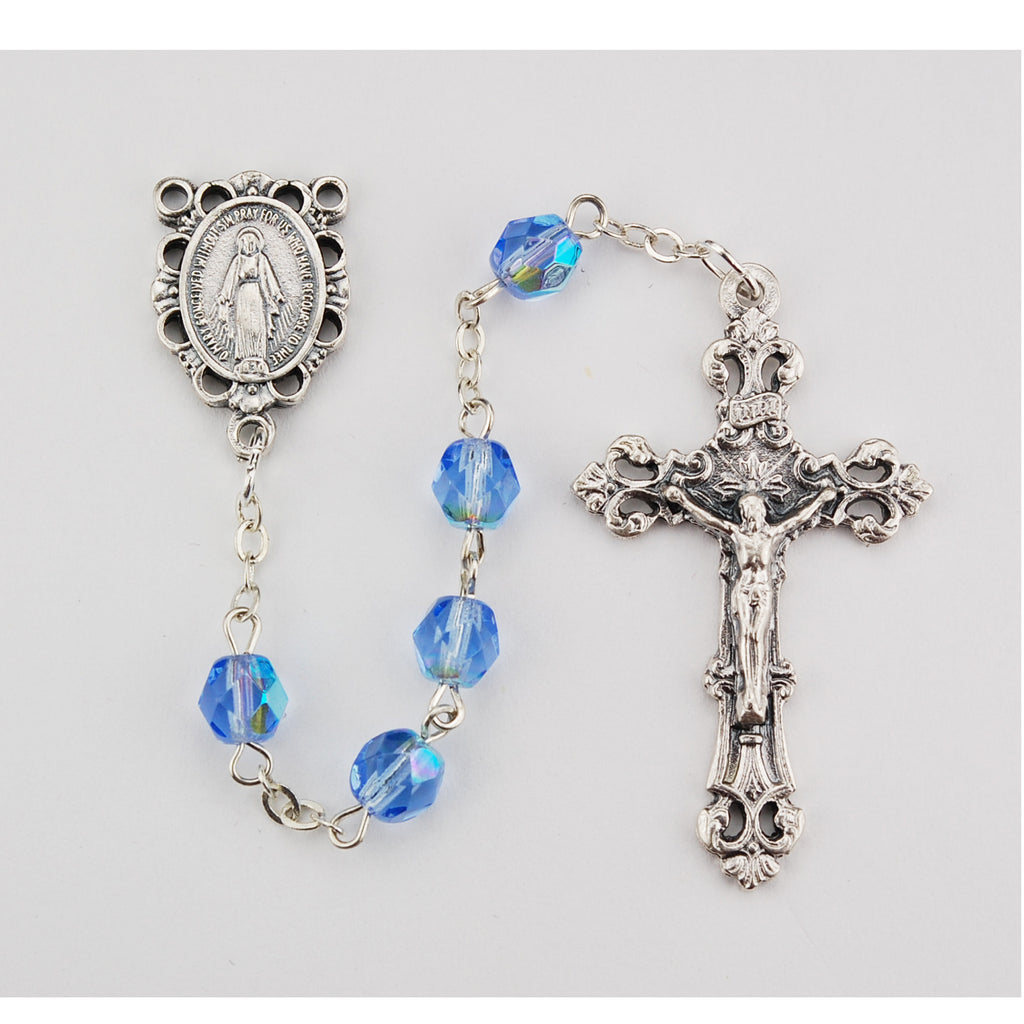Birthstone Rosary - Light Blue Glass December Rosary Boxed