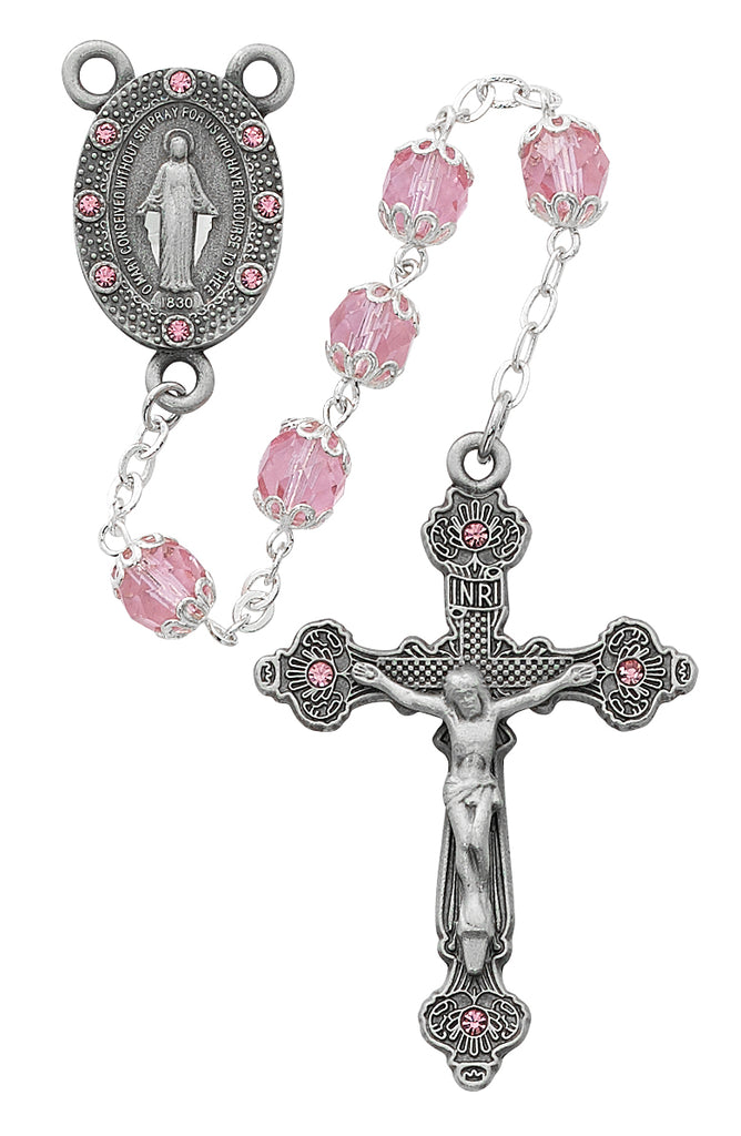 Rosary - Pink Capped Glass Rosary Boxed