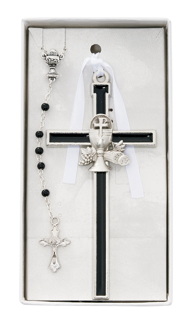 Communion Set - Black Communion Cross and Rosary Set Box