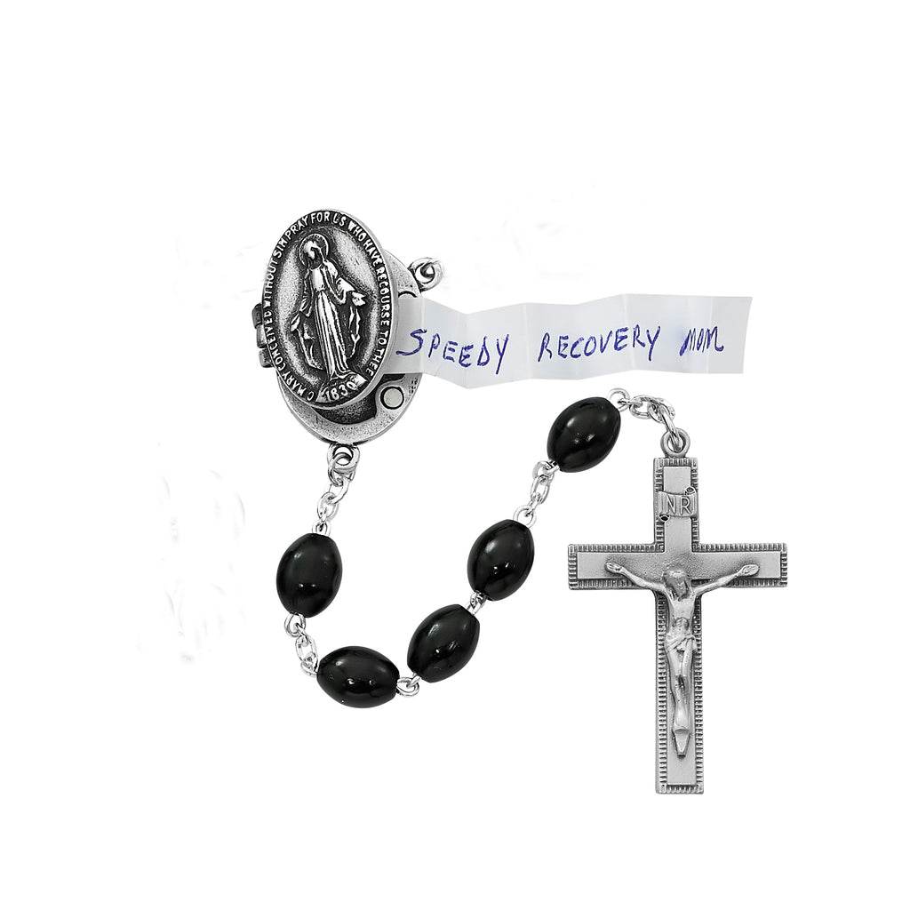 Prayer Petition Locket Rosary - Black Boxed