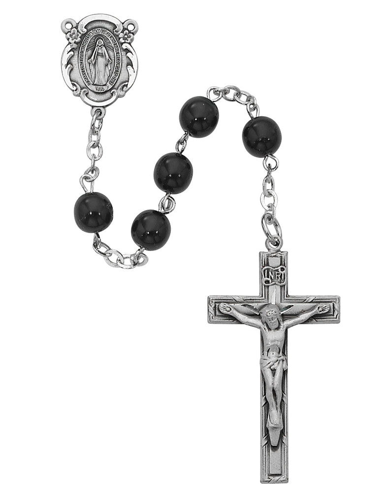 Black Miraculous Medal Rosary, Boxed