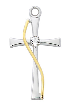 Two-Tone Cross Necklace - Sterling Silver 18"