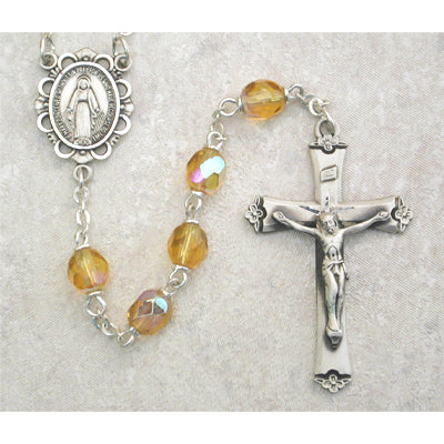 Birthstone Rosary - Amber Glass November Rosary, Boxed