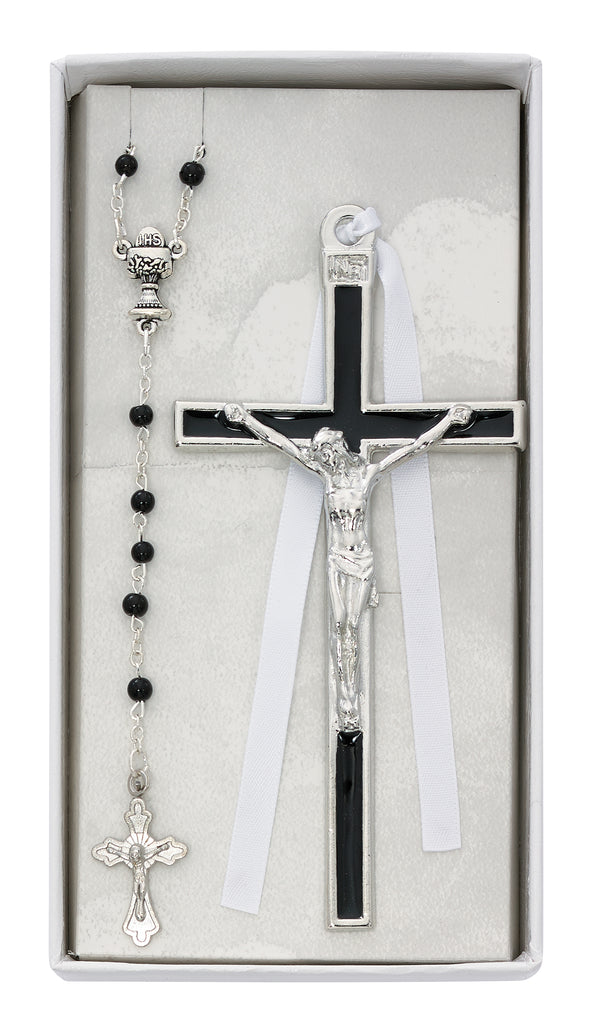 Communion Set Black Crucifix and Communion Rosary Set Box