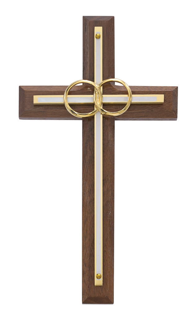 Cross - 6 1/2in. Walnut with Overlay Wedding Cross Boxed