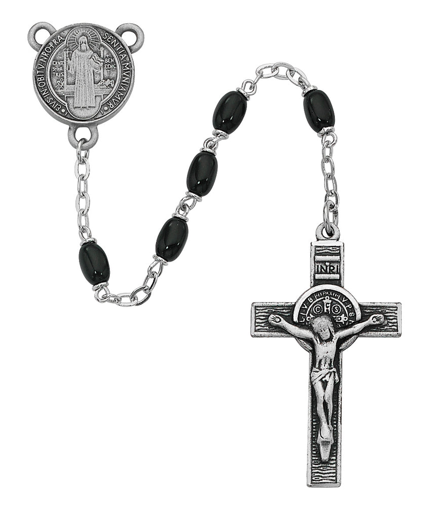 Benedict Rosary - Black Glass St Benedict Rosary Boxed
