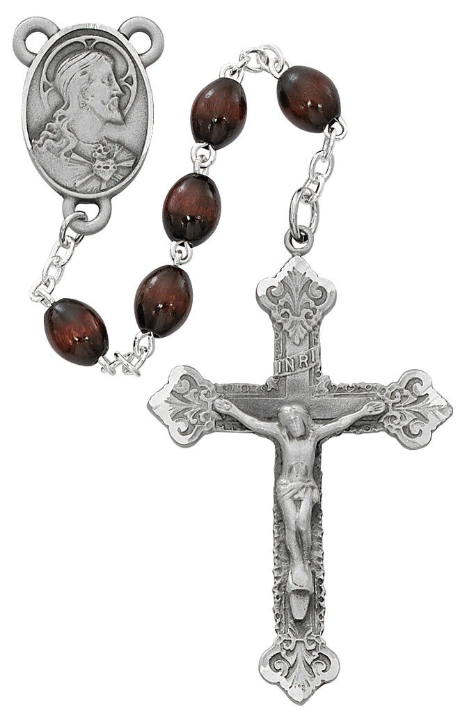 Sacred Heart Rosary  - Brown Wood Boxed