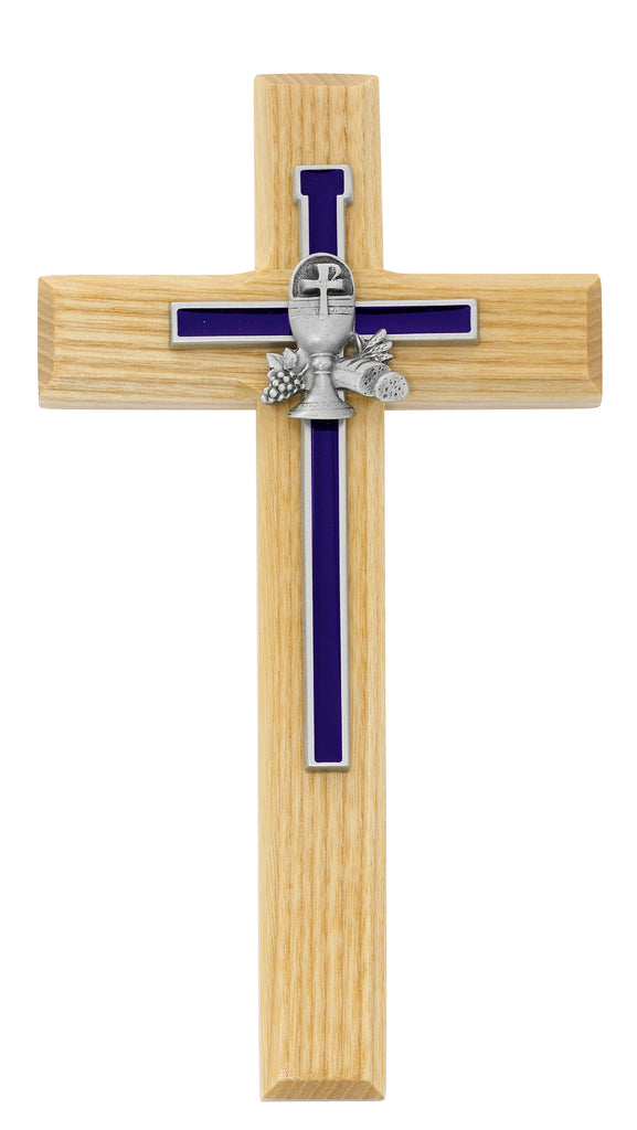 Cross - 8in Oak Cross and Blue Chalice Cross Box