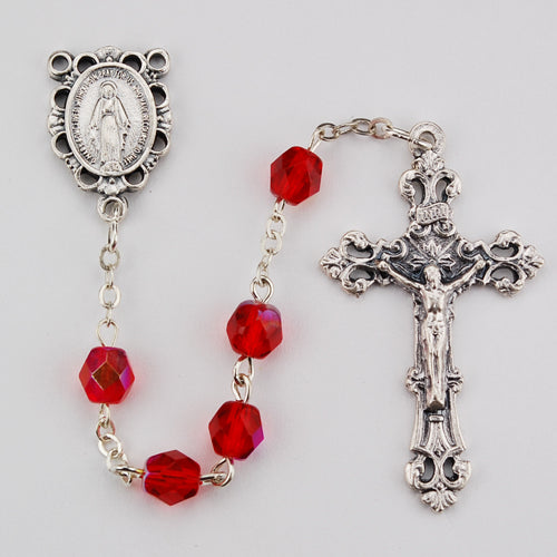 Birthstone Rosary - Red Glass July Rosary Boxed