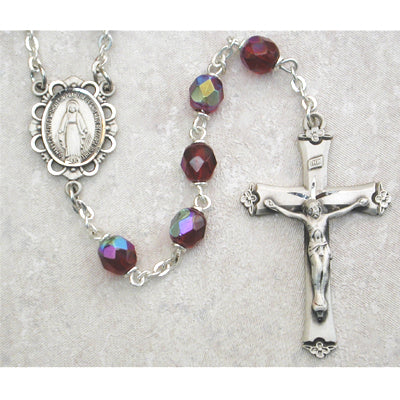 Birthstone Rosary - Dark Red Glass January Rosary, Boxed