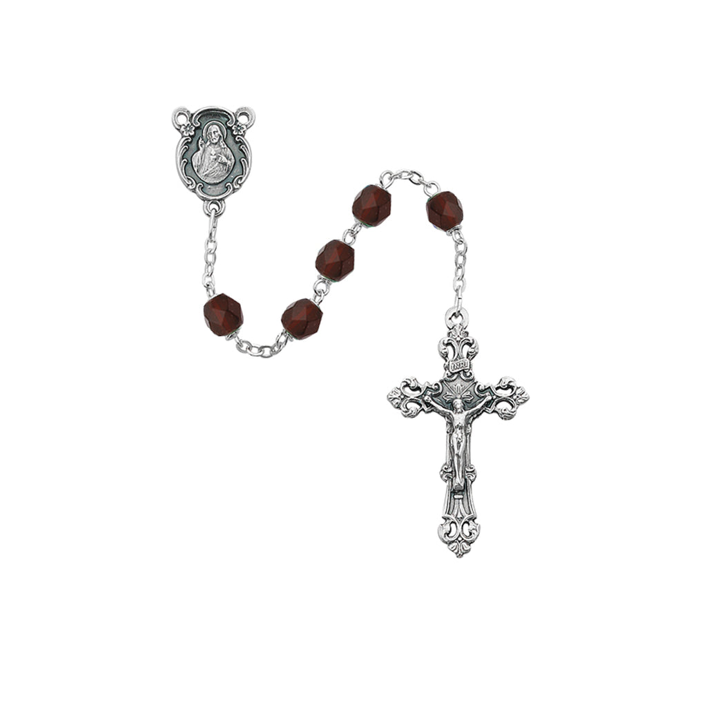 Birthstone Rosary - Dark Red Glass January Rosary Boxed
