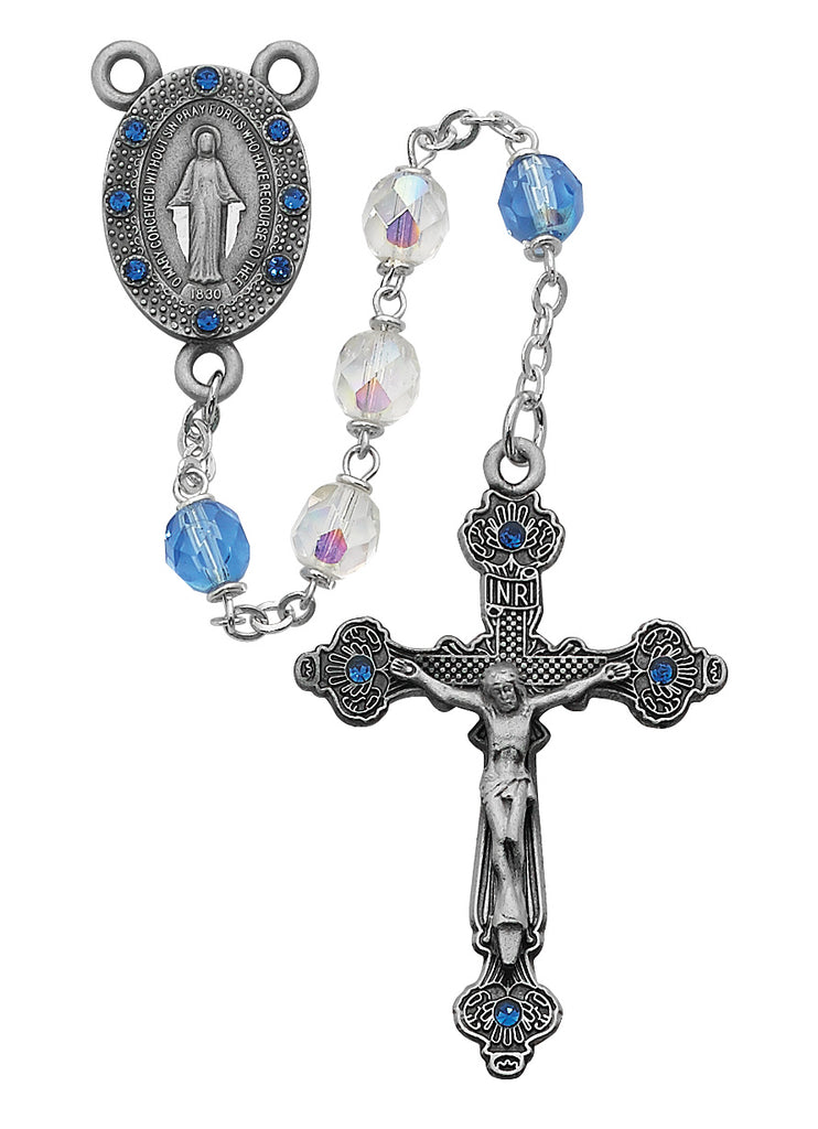 Rosary - Aurora and Blue Glass Rosary Boxed