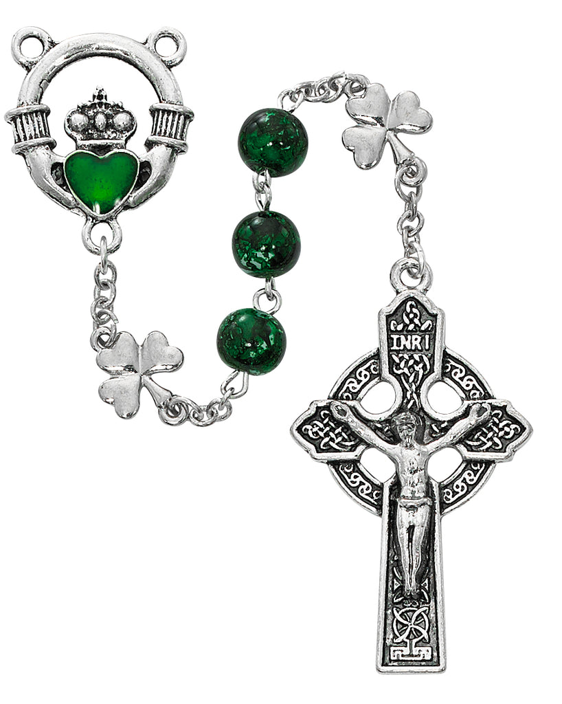 Claddagh Rosary - Green Shamrock Claddagh Rosary Boxed