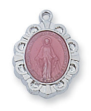 Miraculous Medal - Sterling Pink Baby Pendant Boxed