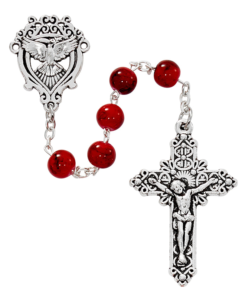 Rosary - Red Marble-like Holy Spirit Rosary Box