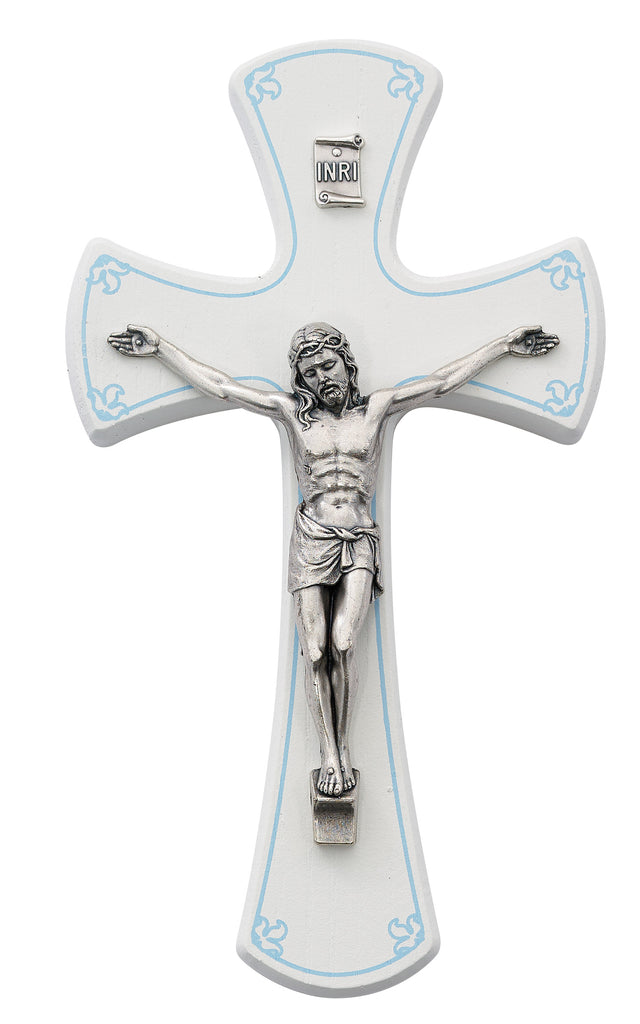 Wall Crucifix - 6in White and Blue Boys Wall Crucifix