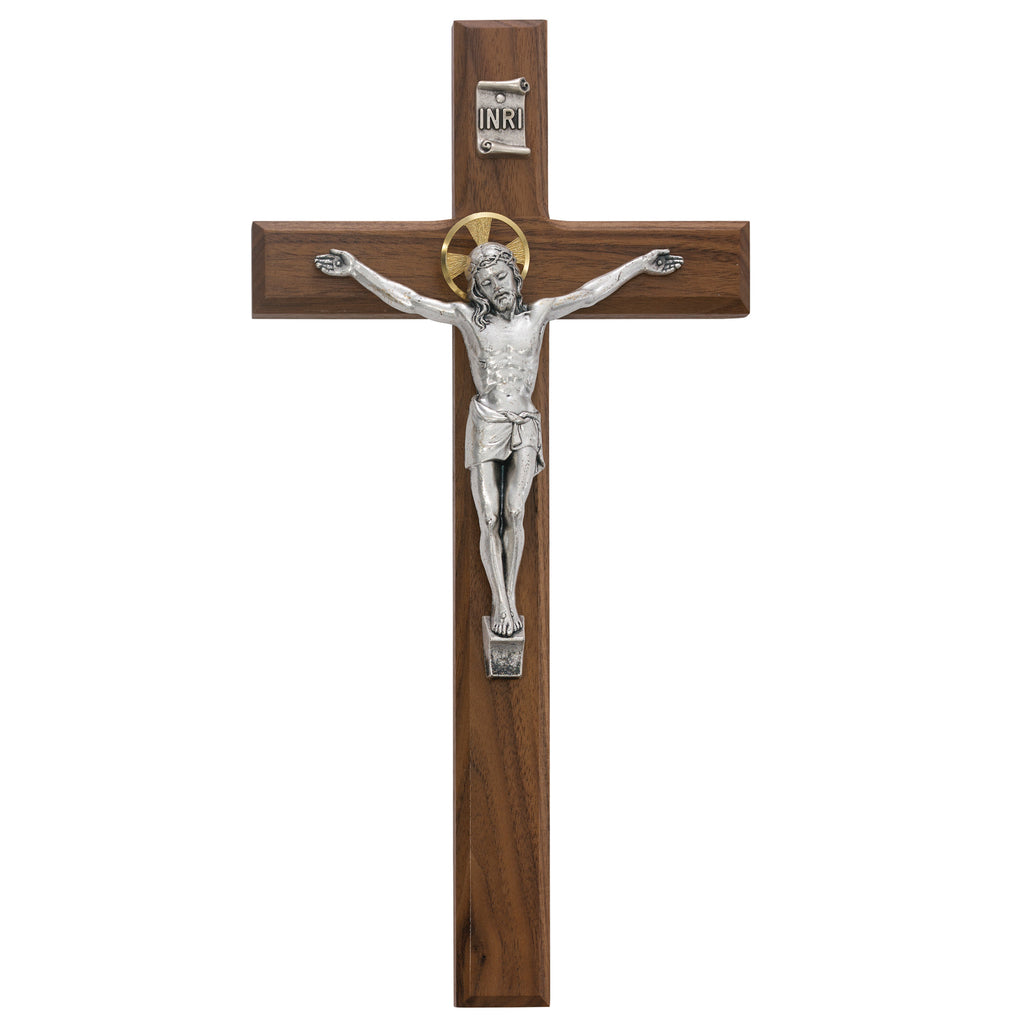 Crucifix - 13" Walnut Stain Crucifix, Boxed