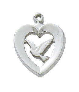 Heart with Dove Necklace - Sterling Silver