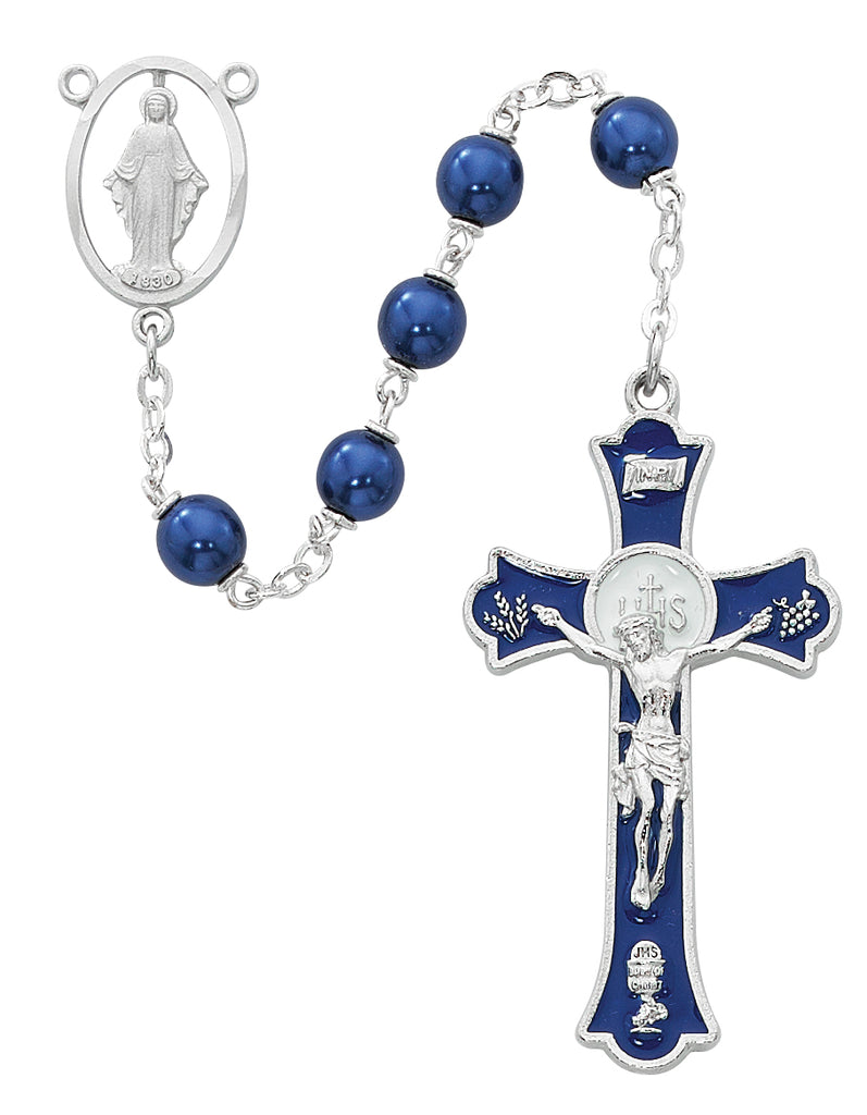 Holy Mass Crucifix Rosary - Blue Pearl Boxed