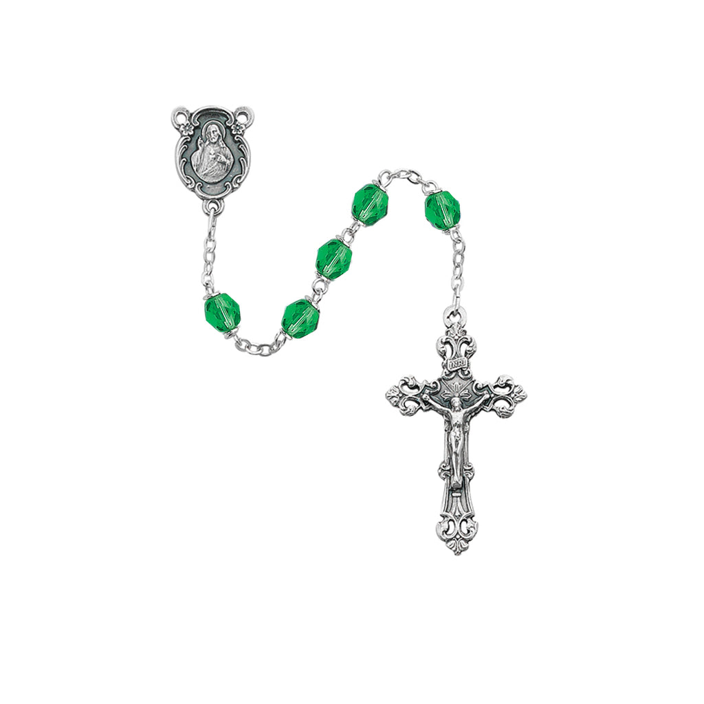 Birthstone Rosary - Light Green Glass August Rosary Boxed