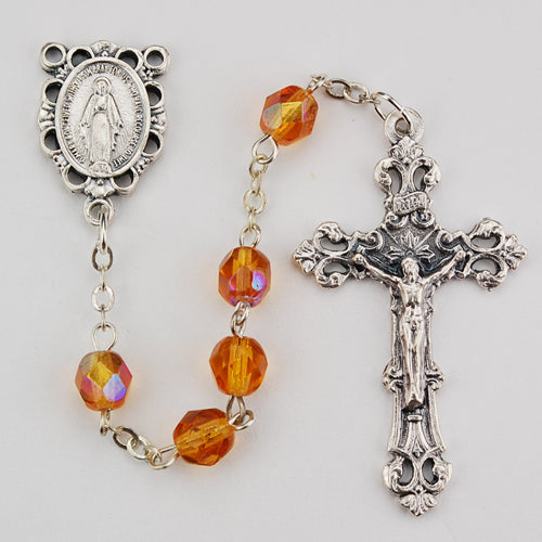Birthstone Rosary - Amber Glass November Rosary Boxed