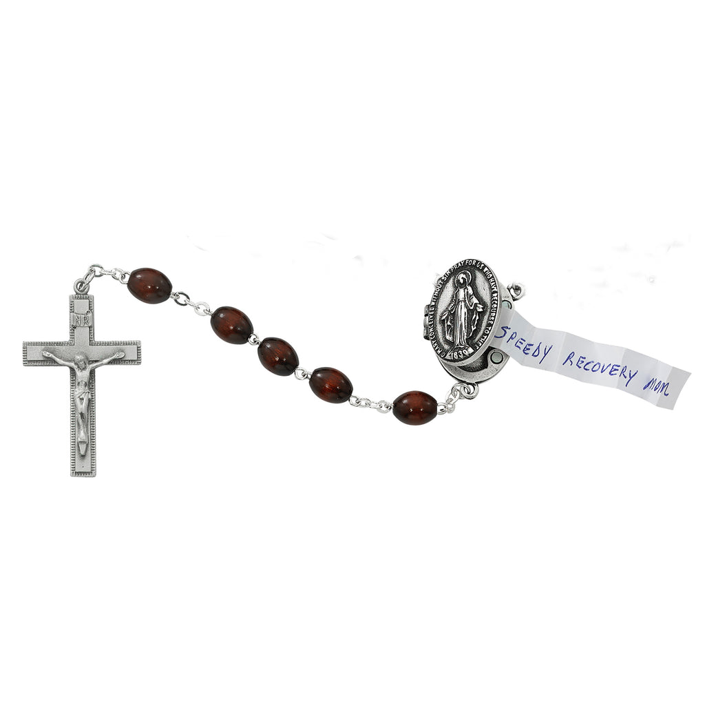 Prayer Petition Locket Rosary - Brown Boxed