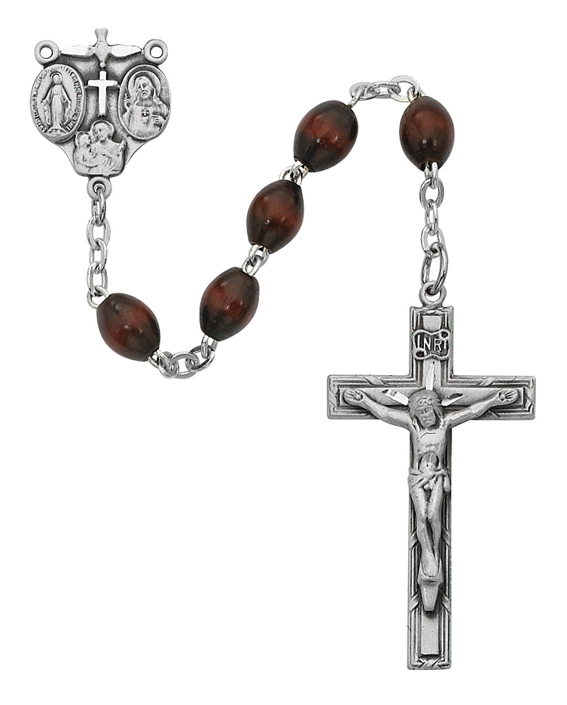 Rosary - Brown Oval Wood Rosary Boxed
