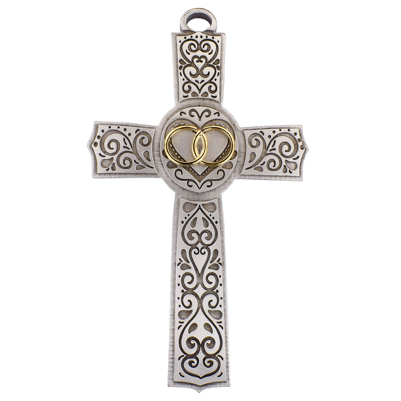 Cross - 6in Pewter Filigree Wedding Cross Boxed