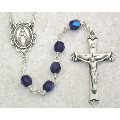 Birthstone Rosary - Dark Blue Glass September Rosary Boxed