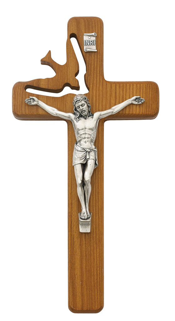 Holy Spirit Crucifix - 8in Walnut Stain Boxed