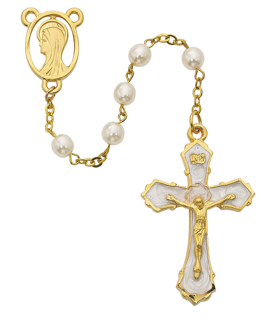 Rosary - Pearl like Gold Plated Rosary Boxed