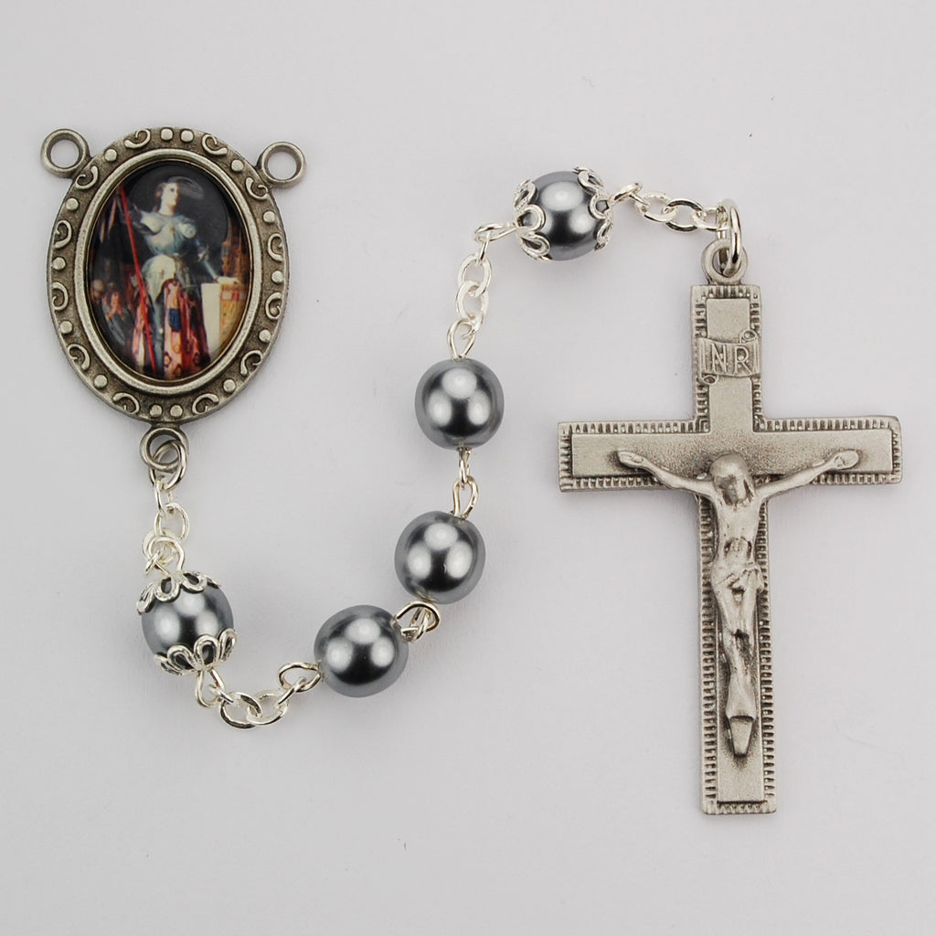 Joan Rosary - Gray Glass St Joan of Arc Rosary Boxed