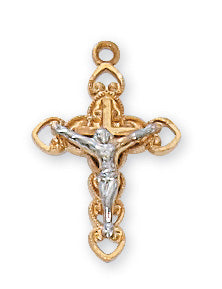 Two-Tone Crucifix Necklace on 16" Chain