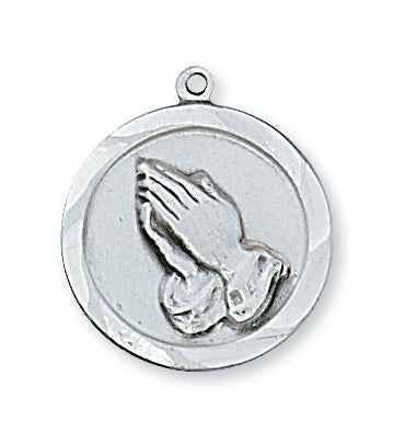 Praying Hands Necklace Medal - Sterling Silver
