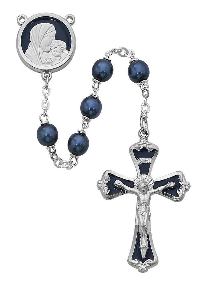 Mother and Child Rosary - Blue Glass Rosary Boxed