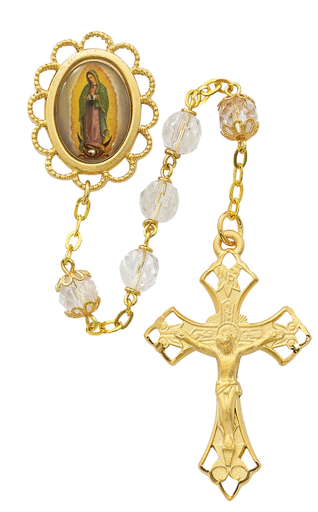 Our Lady of Guadalupe Rosary - Clear Glass Boxed