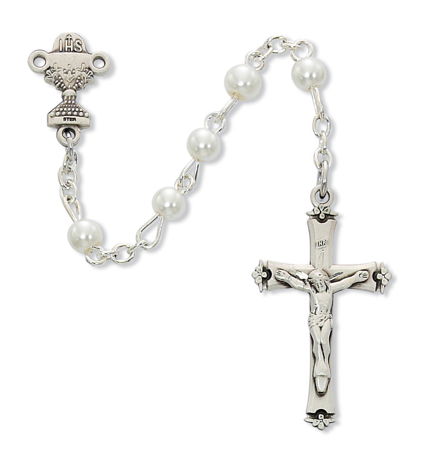 Rosary - Imitation Pearl Communion Rosary Box