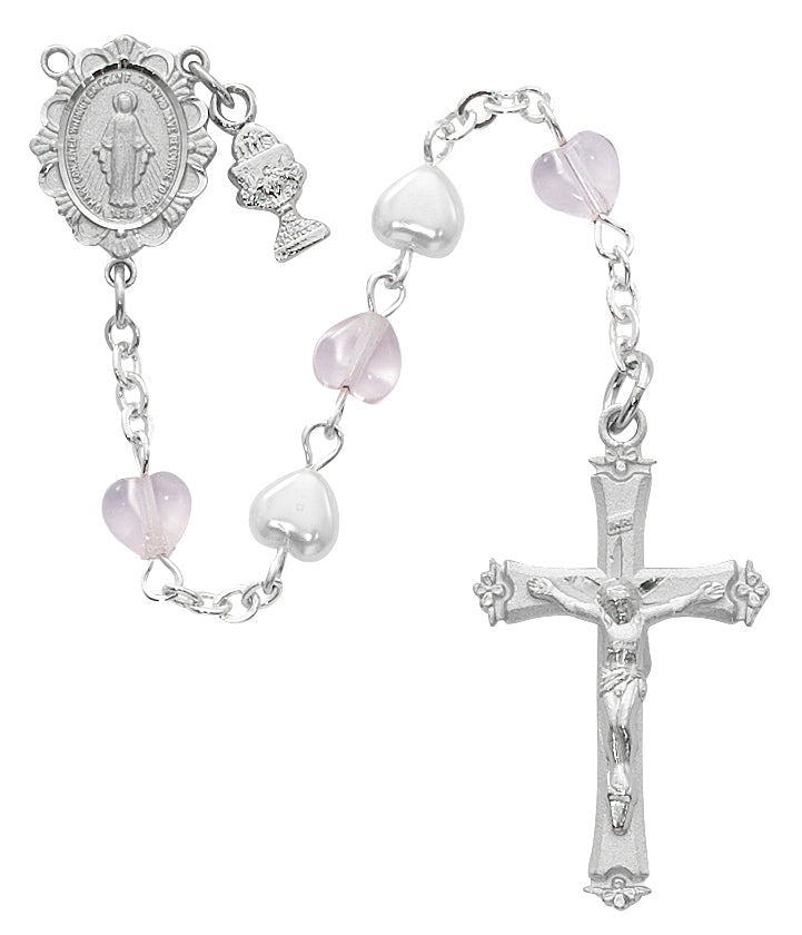 Rosary - Pink and White Heart Communion Rosary Box