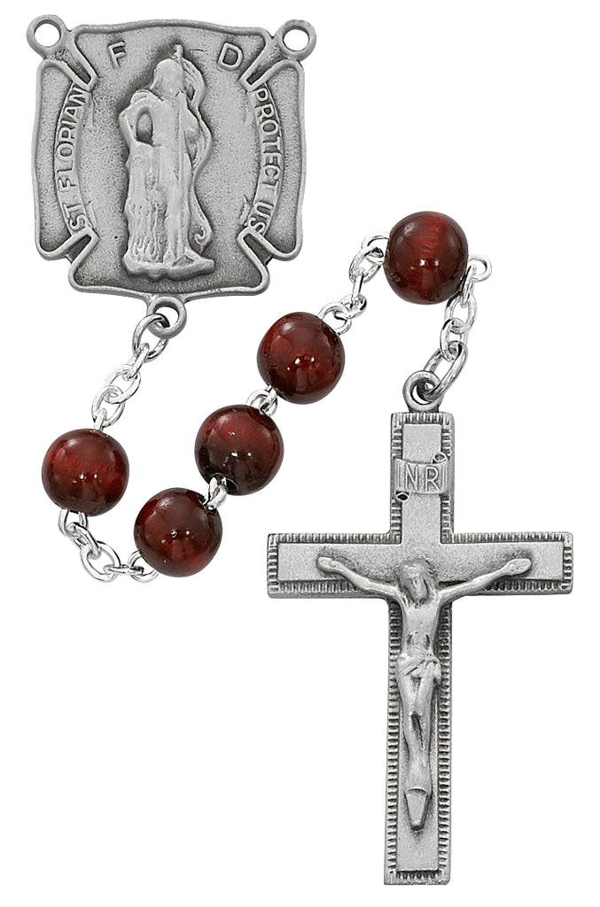 Florian Rosary - Red Wood with Florian Badge Rosary Boxed