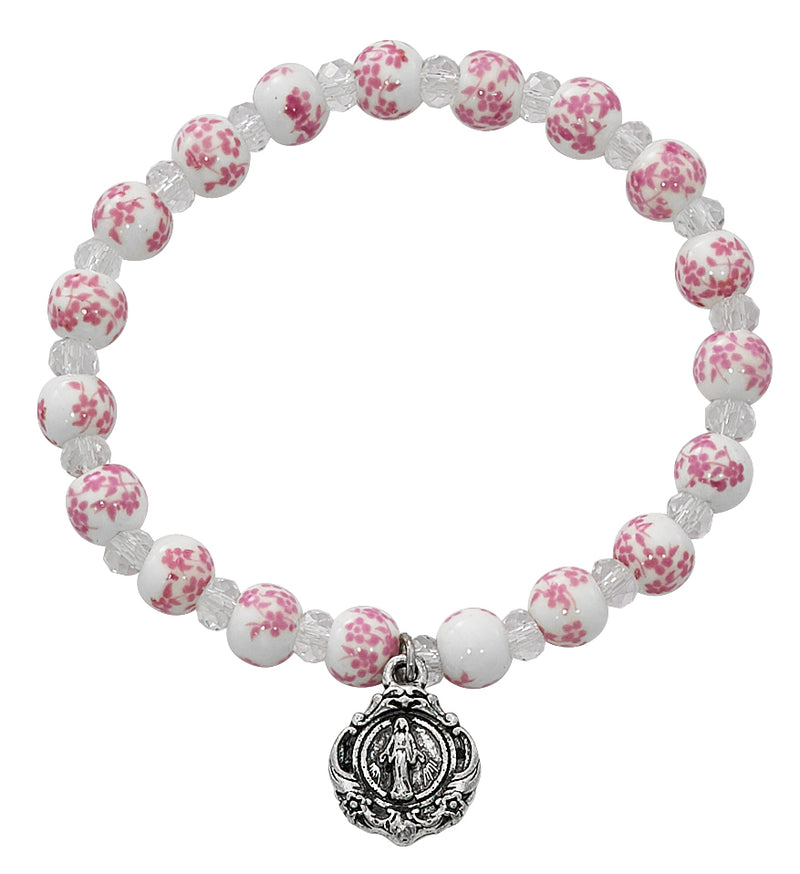 Bracelet - Youth Pink Ceramic Stretch Bracelet Carded
